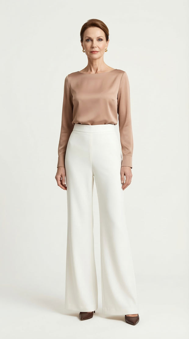 Pantalón Flare Amelie Cintura alta en Blanco Écru