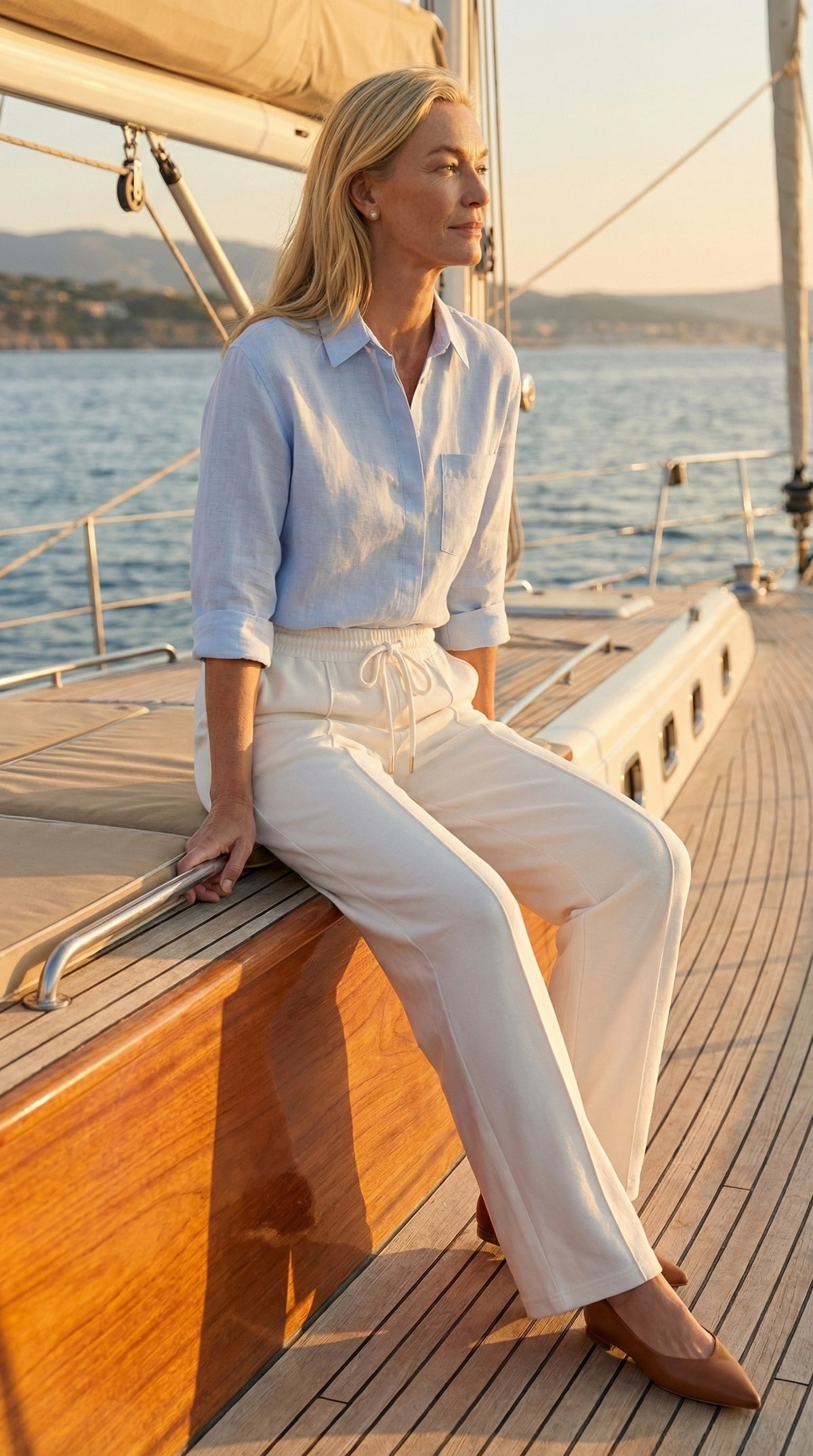 Pantalón Largo Siena Sport-Chic | Blanco Cloud