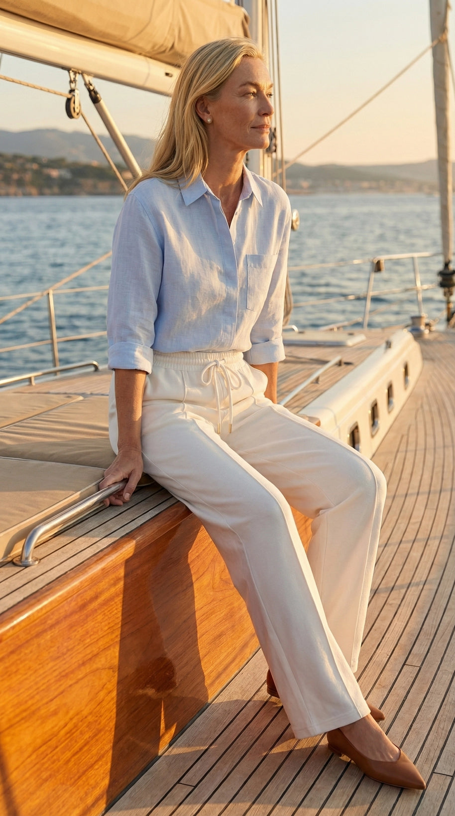 Pantalón Largo Siena Sport-Chic | Blanco Cloud