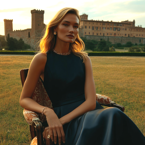 VESTIDO MIDI ZAFIRO SATÉN AZUL MARINO - CON LAZO EN LA ESPALDA