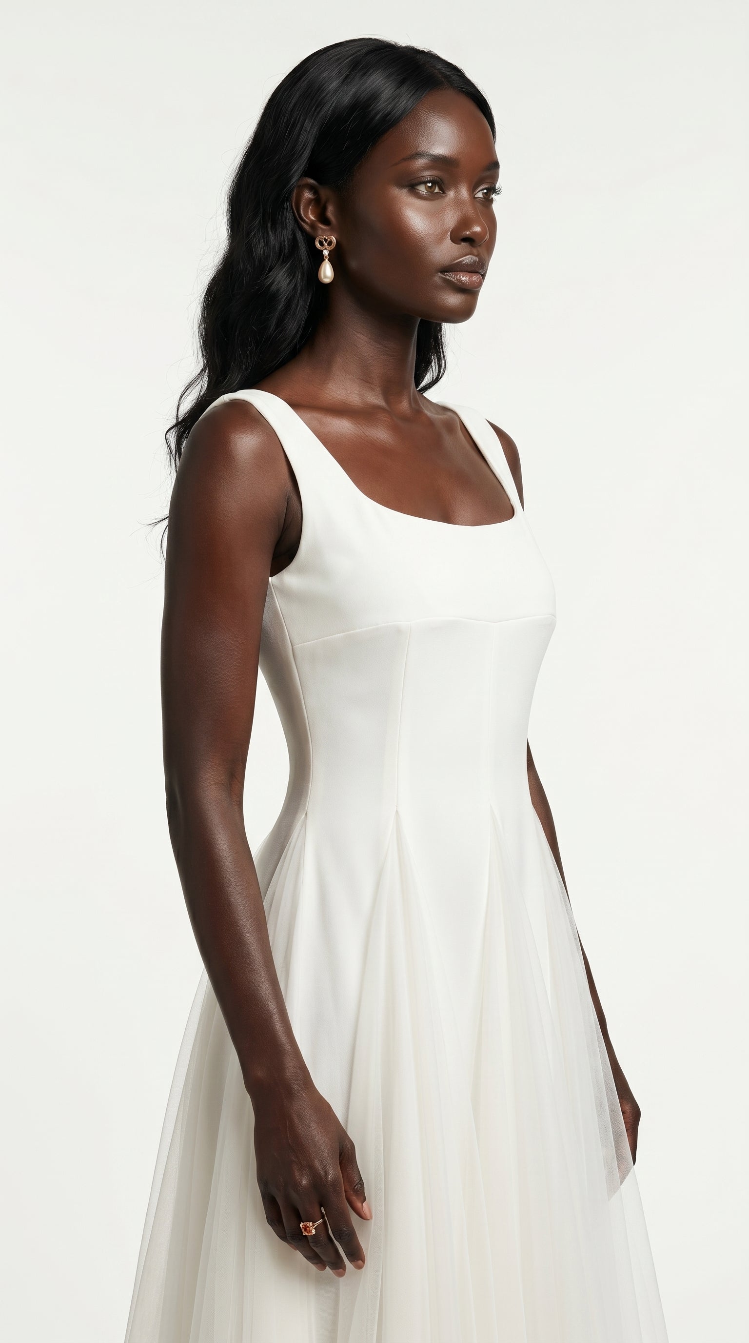 Vestido de fiesta midi Aurora | Blanco Clásico