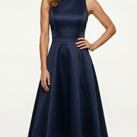 Vestido Midi Zafiro | Satén Estructural Semi-Mate | Azul Marino