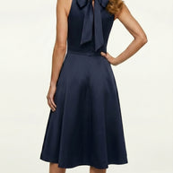 Vestido Midi Zafiro | Satén Estructural Semi-Mate | Azul Marino
