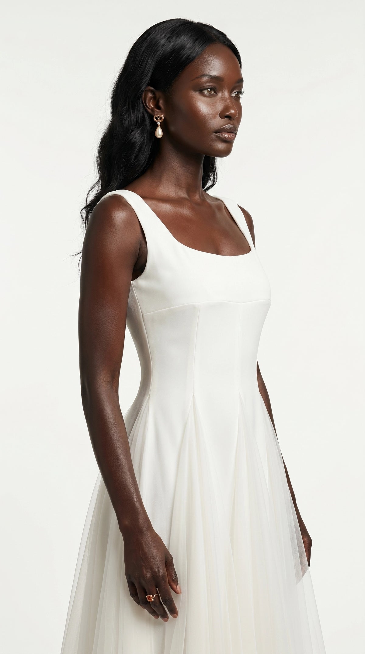 Vestido de fiesta midi Aurora | Blanco Clásico