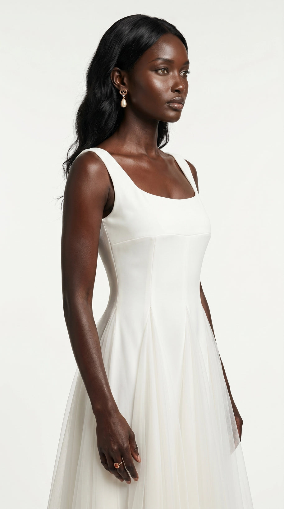 Vestido de fiesta midi Aurora | Blanco Clásico