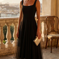 Vestido de fiesta midi Aurora | Negro Clásico