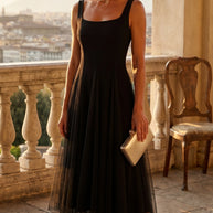 Vestido de fiesta midi Aurora | Negro Clásico