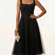 Vestido de fiesta midi Aurora | Negro Clásico