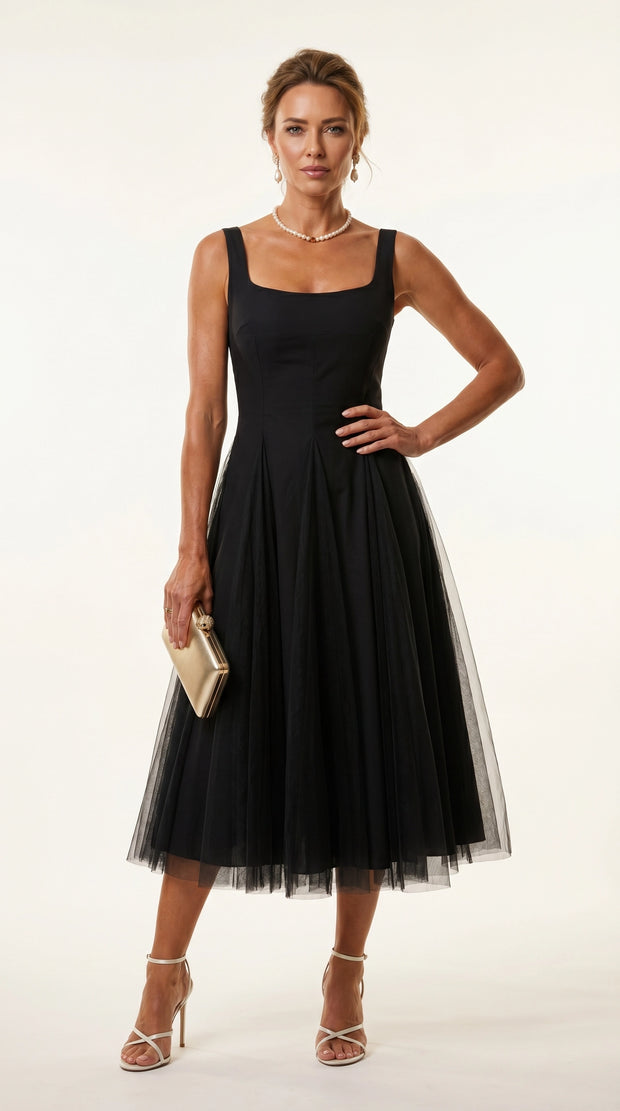 Vestido de fiesta midi Aurora | Negro Clásico