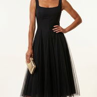 Vestido de fiesta midi Aurora | Negro Clásico