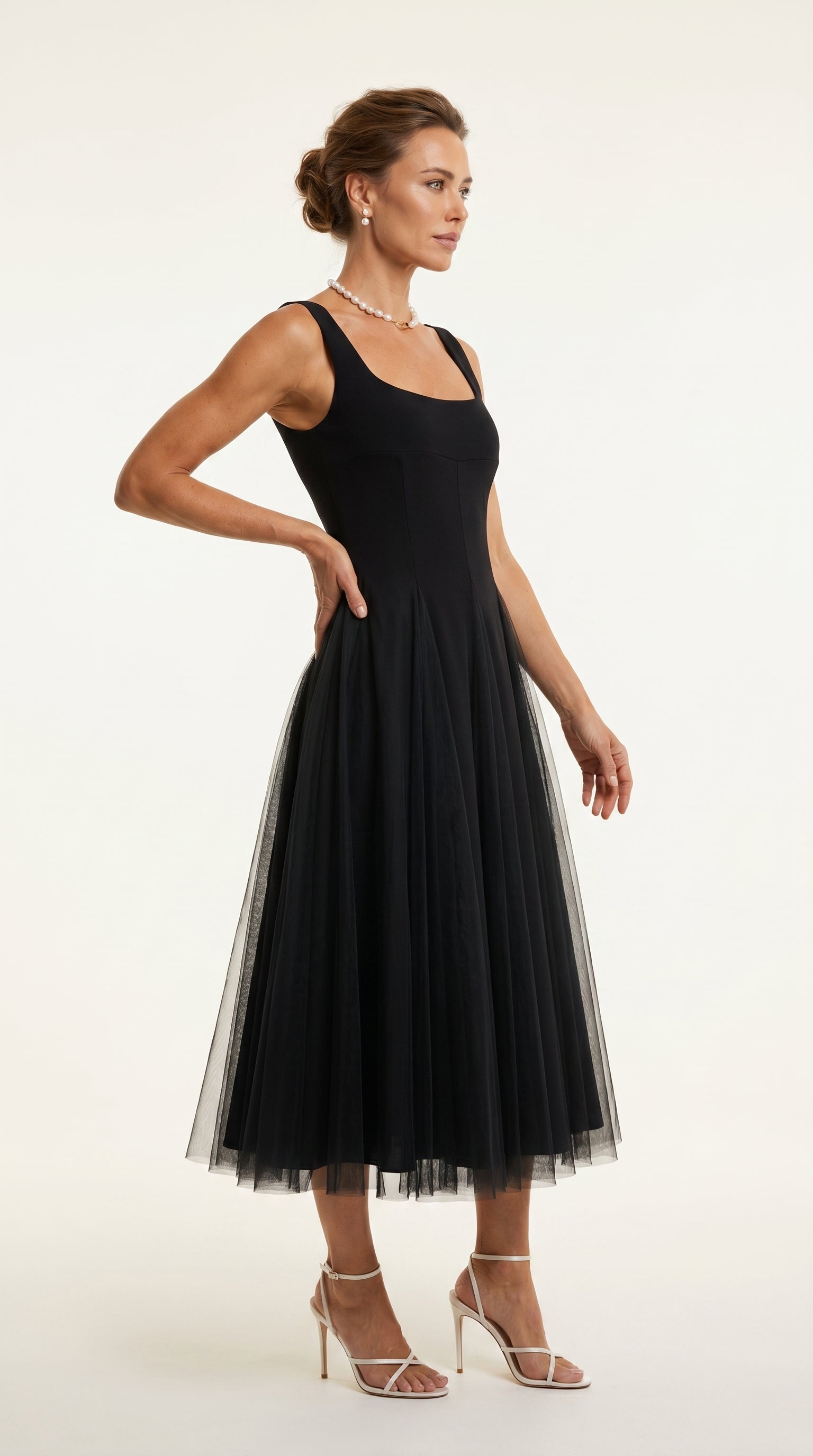 Vestido de fiesta midi Aurora | Negro Clásico