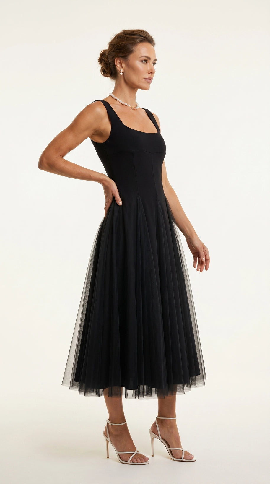 Vestido de fiesta midi Aurora | Negro Clásico