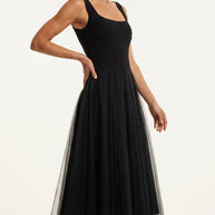 Vestido de fiesta midi Aurora | Negro Clásico