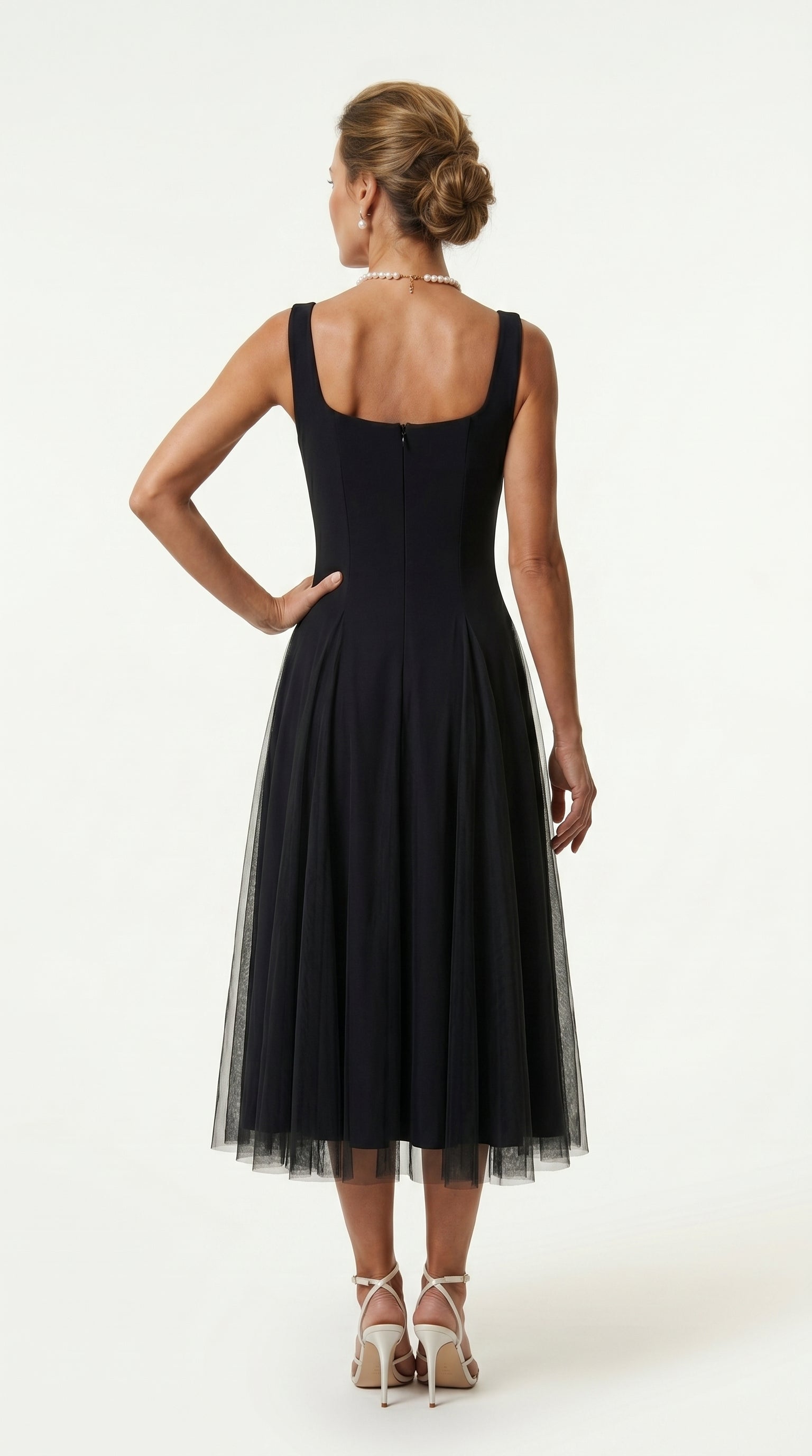 Vestido de fiesta midi Aurora | Negro Clásico